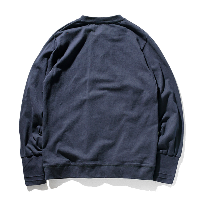 胸ミニ刺繡 コットンヘンリーネックロンT