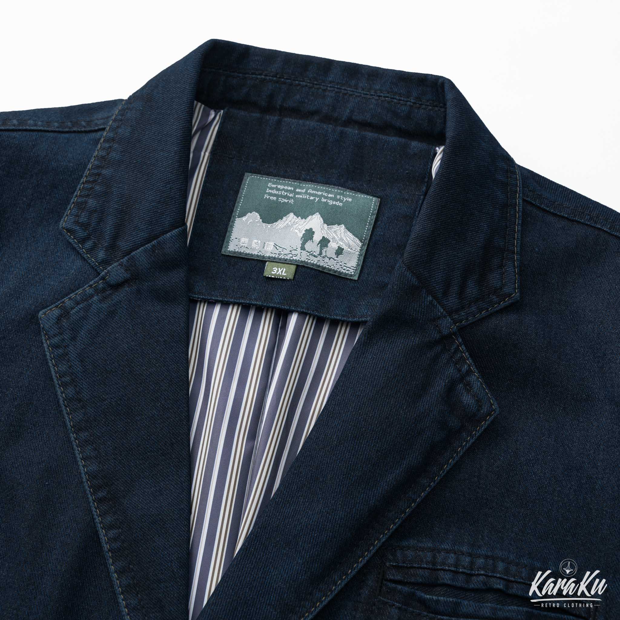 裏マルチストライプ柄 デニムブレザージャケット