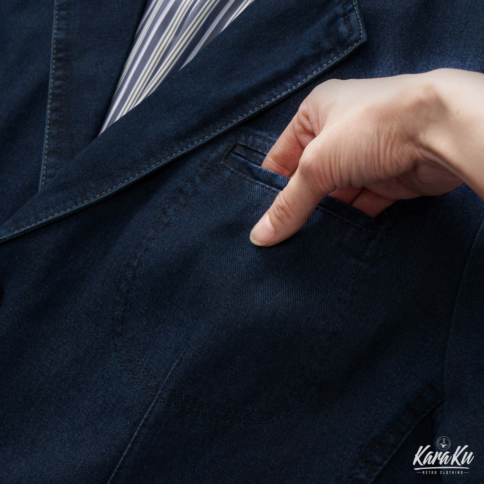 裏マルチストライプ柄 デニムブレザージャケット