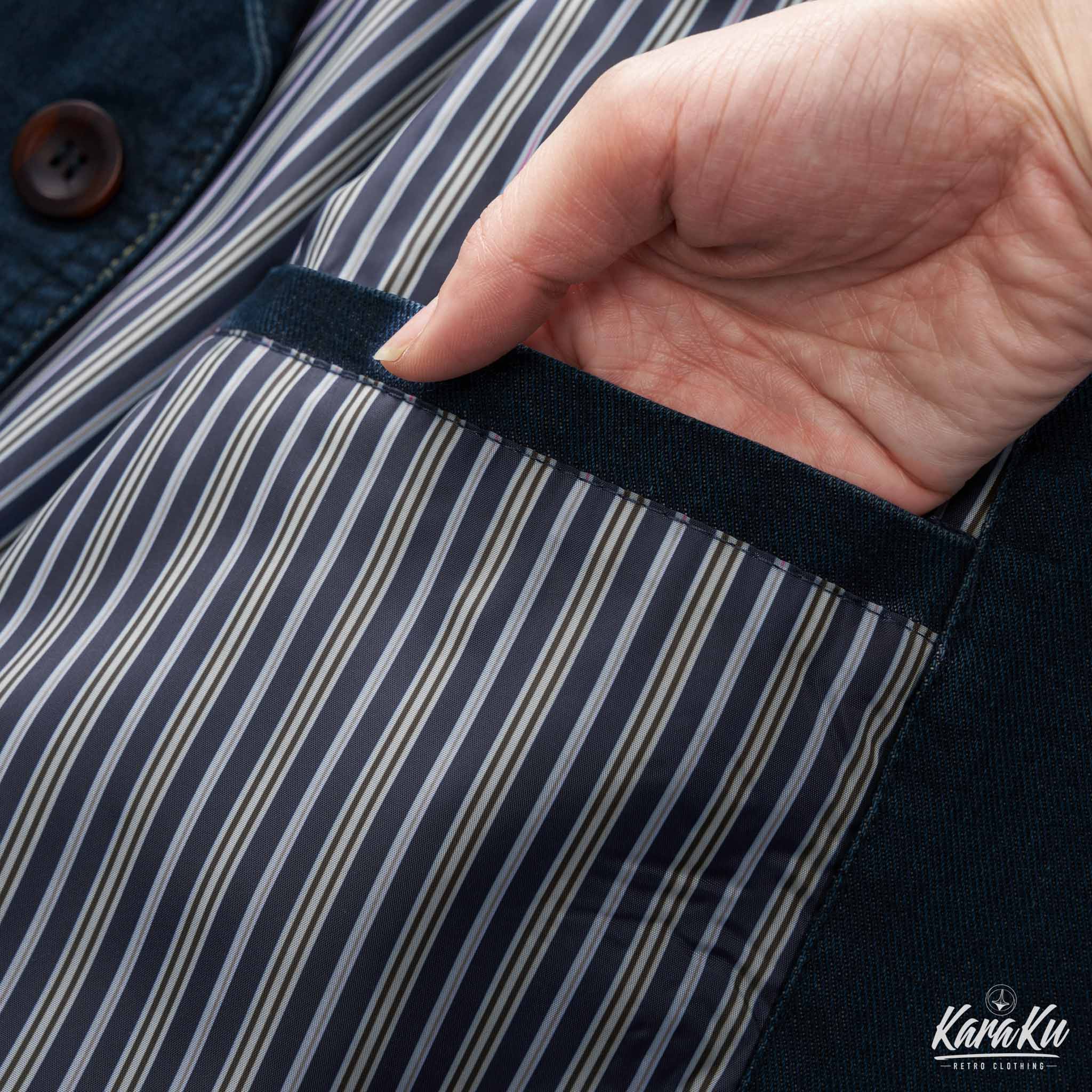 裏マルチストライプ柄 デニムブレザージャケット