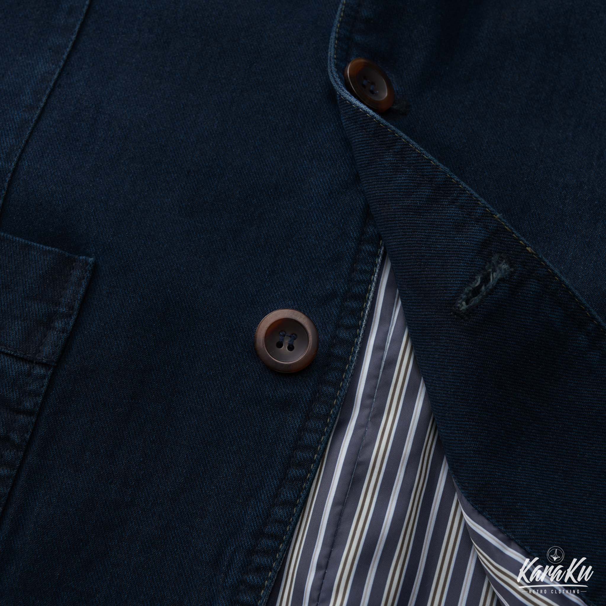 裏マルチストライプ柄 デニムブレザージャケット