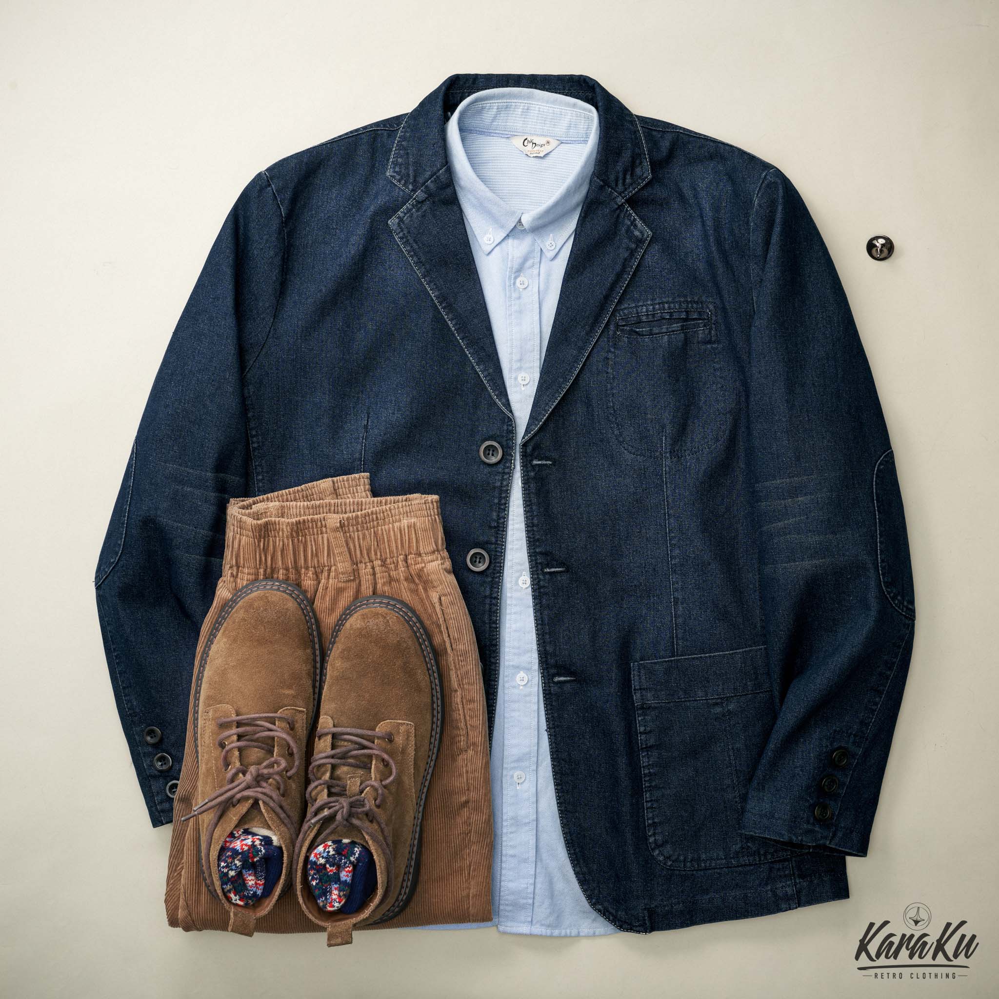 裏マルチストライプ柄 デニムブレザージャケット