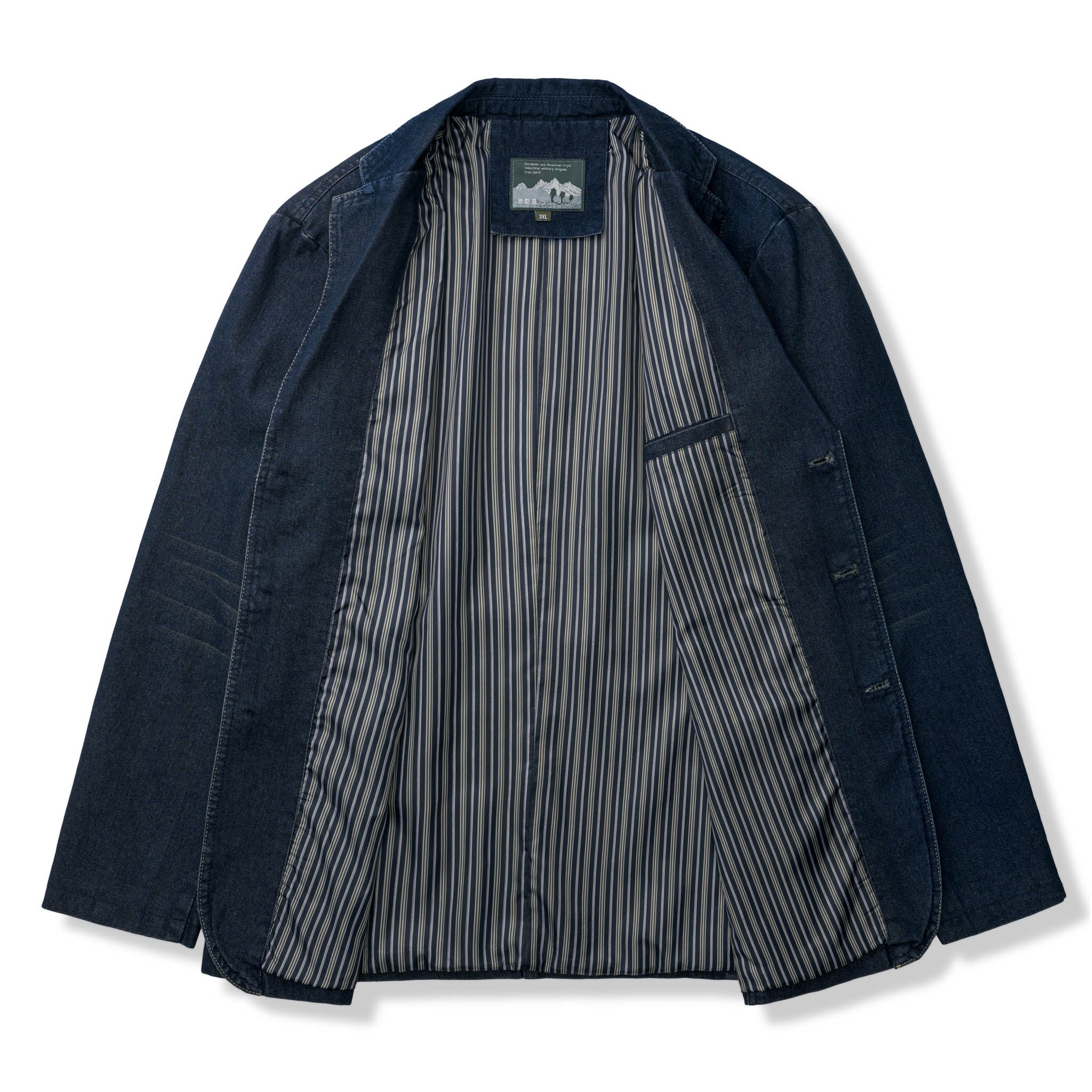 裏マルチストライプ柄 デニムブレザージャケット