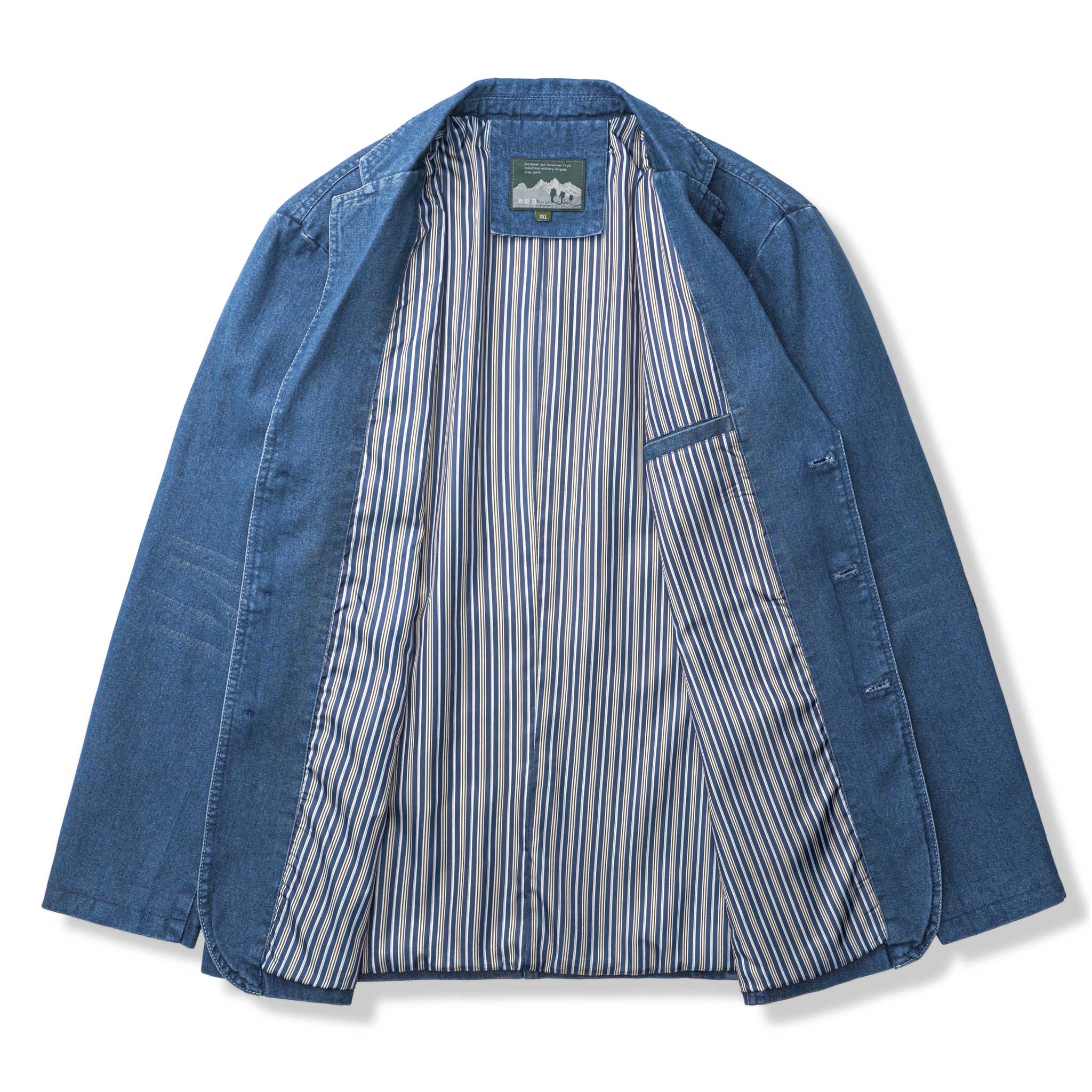 裏マルチストライプ柄 デニムブレザージャケット
