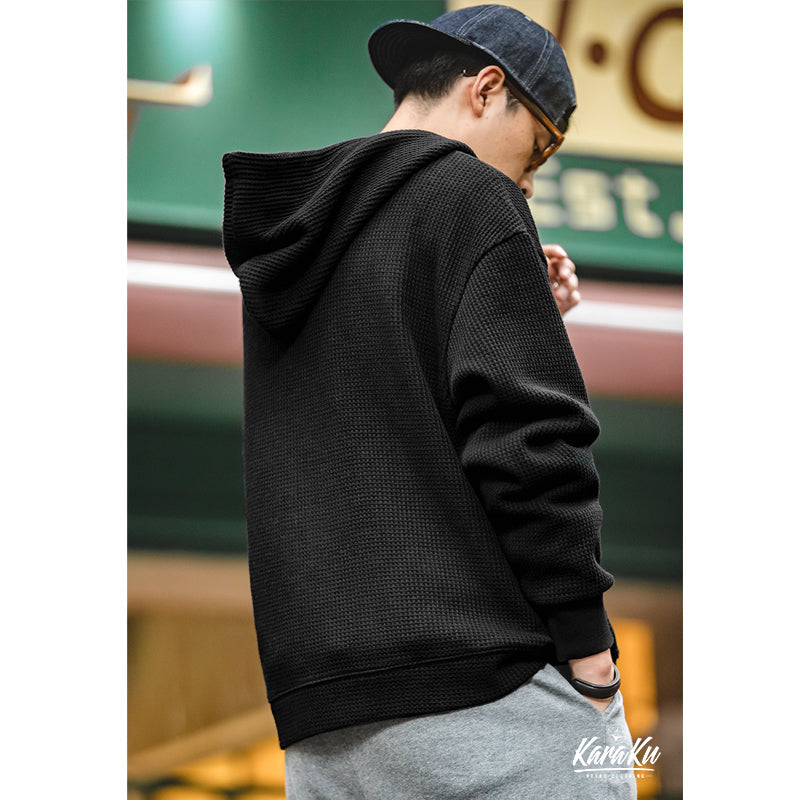 Hooded waffle knit cardigan – Karaku KR