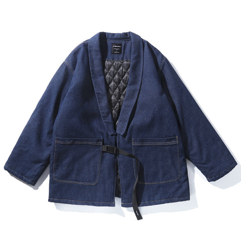 Inner quilted shawl collar denim half-coat