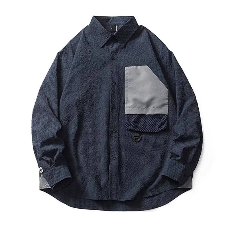 Mesh &amp; Contrast Pocket Water-Repellent Seersucker Work Shirt