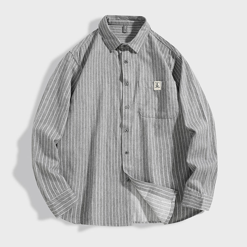 Striped cotton cargo long sleeve shirt