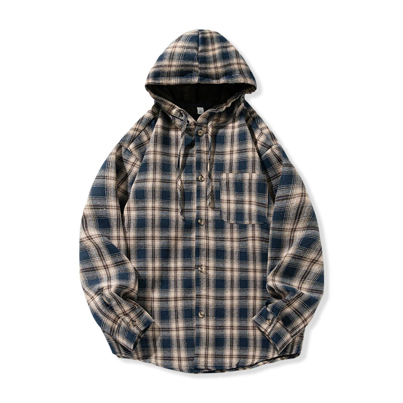 Casual Checked Hooded Long Sleeve Shirt