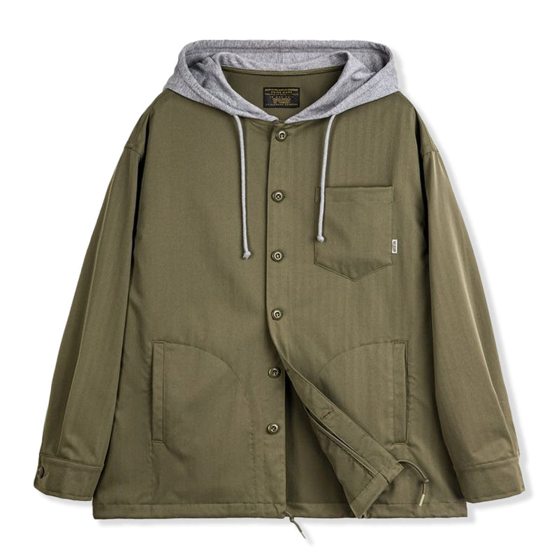 Fake Layered Hood Herringbone Jacket