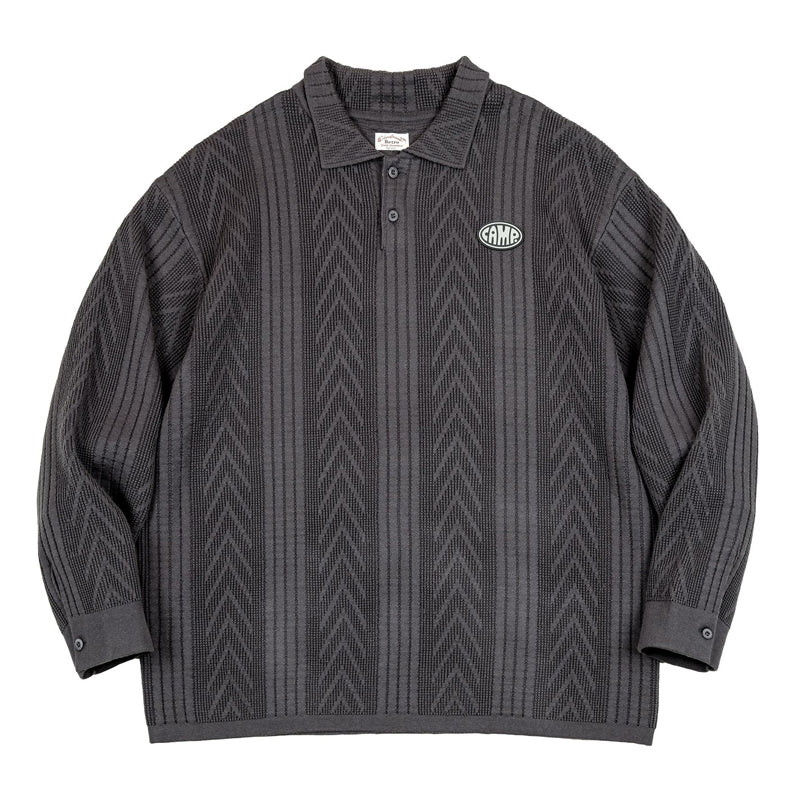 Stripe &amp; Alofeather Jacquard Knit Polo Shirt