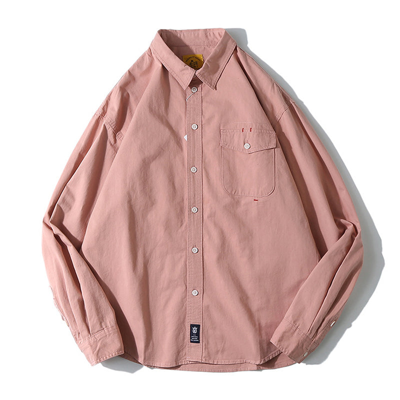 「Spring special」4-color red stitch conversion plain long-sleeved shirt