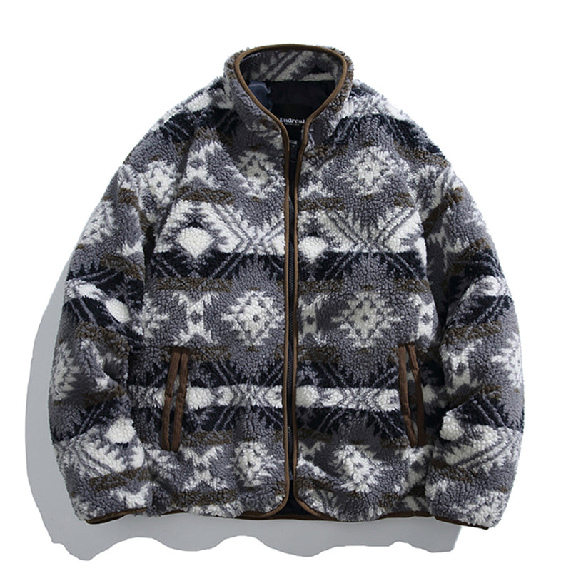 Ethnic pattern stand collar poggle cotton jacket