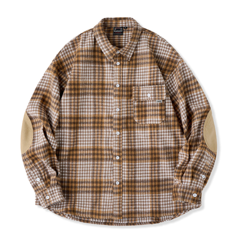 Elbow Patch Tweed Blend Check Long Sleeve Shirt